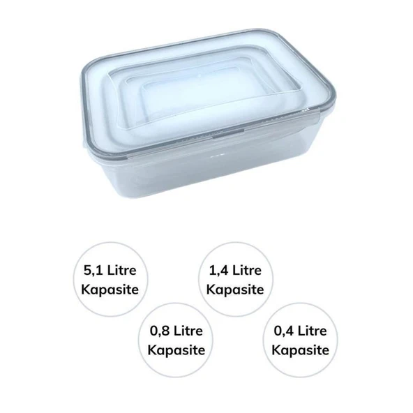 BUFFER® 4lü İç İçe Sızdırmaz Contalı Kilitli Kapaklı Plastik Erzak Saklama Kapları LC315 - 7