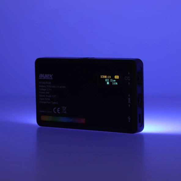 ayex W140 RGB LED Video Işığı 20 Özel Işık Efekti, LCD Ekran, Dahili 3100mAh Batarya - 8
