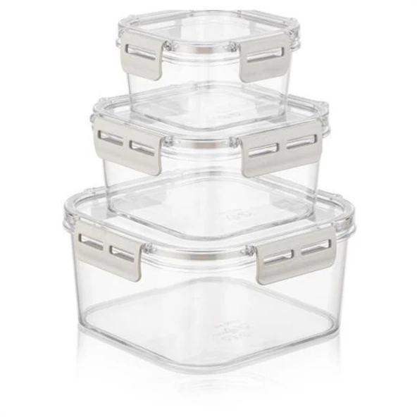 BUFFER® 3'lü Pratik Silikon Contalı Sızdırmaz Kapaklı Sağlam İstiflenebilir Saklama Kapları - 4