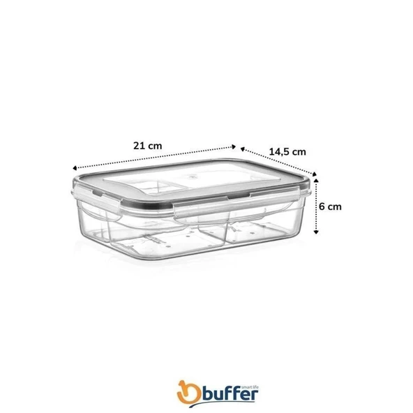 BUFFER® 4 Bölmeli Sızdırmaz Contalı Kilitli Kapaklı 1 Litre Erzak Saklama Kabı -LC520 - 6