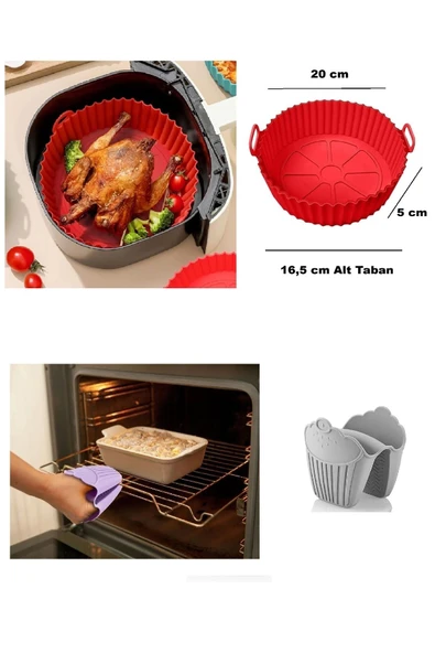 2'li Set Tüm Airfryer'lere Uyumlu Silikon Yanmaz Yapışmaz Pişirme Kabı Yıkanabilir