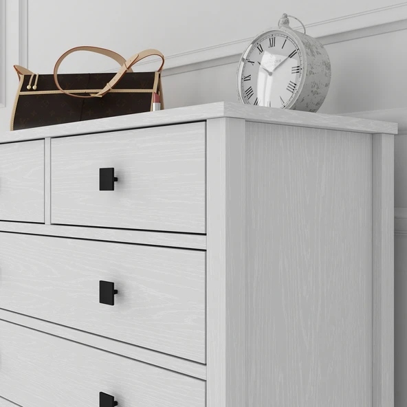 Hunerika Ancona 5 çekmeceli şifonyer-Wood Beyaz-Minifiks Bağlantılı - 3