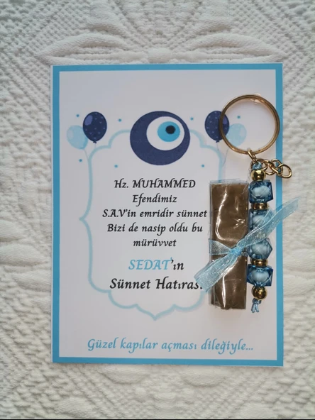 64 Adet Kişiye Özel Hz MUHAMMED S.A.V'in Emridir Yazılı Sünnet Hatırası Anahtarlık & Kına Hediyelik ürün görseli