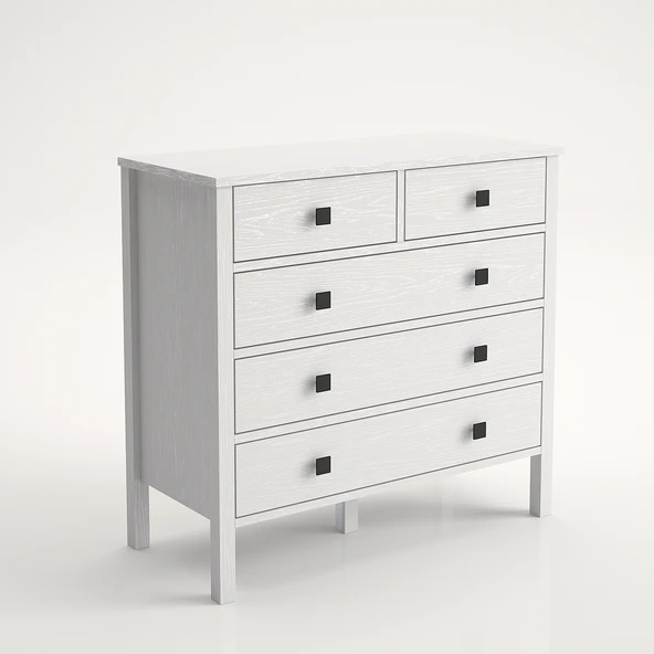 Hunerika Ancona 5 çekmeceli şifonyer-Wood Beyaz-Minifiks Bağlantılı - 5