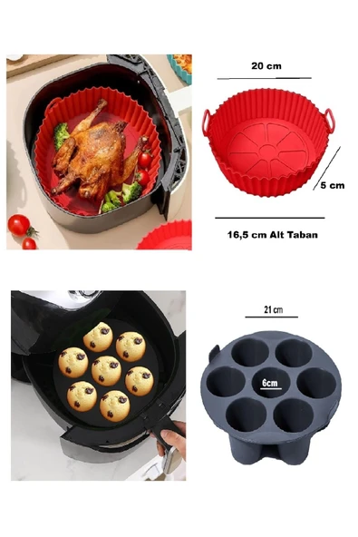 2'li Airfryer Silikon 7 Gözlü Hava Firitözü Muffin Çörek Kek Kalıbı
