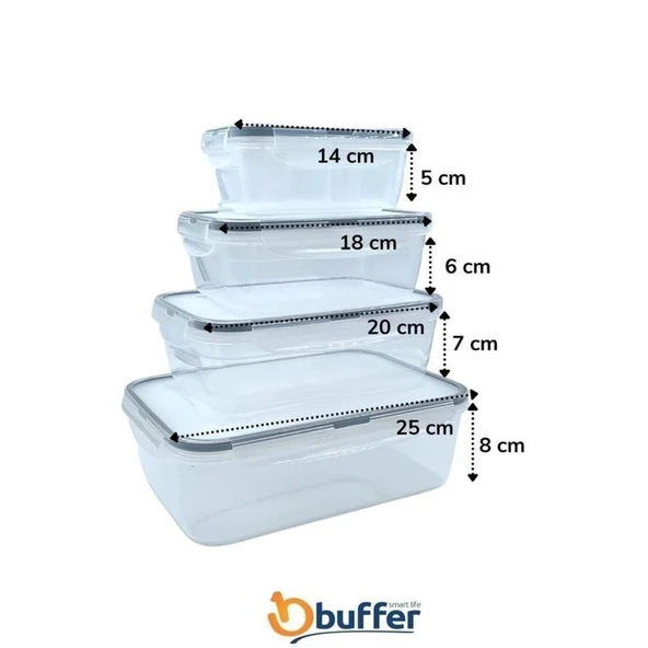 BUFFER® 4lü İç İçe Sızdırmaz Contalı Kilitli Kapaklı Plastik Erzak Saklama Kapları LC315 - 6