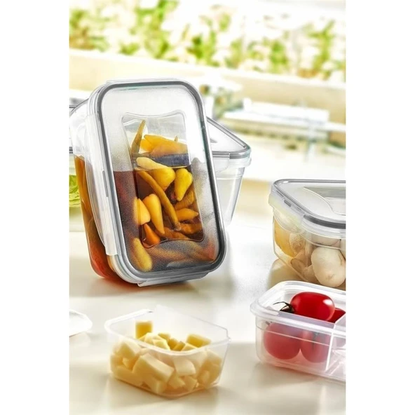 BUFFER® 4lü İç İçe Sızdırmaz Contalı Kilitli Kapaklı Plastik Erzak Saklama Kapları LC315 - 8