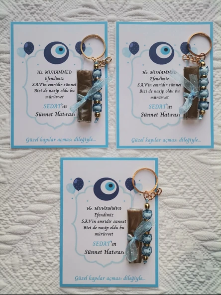64 Adet Kişiye Özel Hz MUHAMMED S.A.V'in Emridir Yazılı Sünnet Hatırası Anahtarlık & Kına Hediyelik - Resim 3