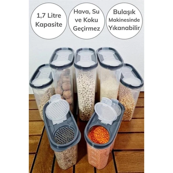 BUFFER® 2 Kapaklı Ölçekli Erzak Kuru Gıda Saklama Kutusu Kabı - 1,7 Litre - SA935 - 7