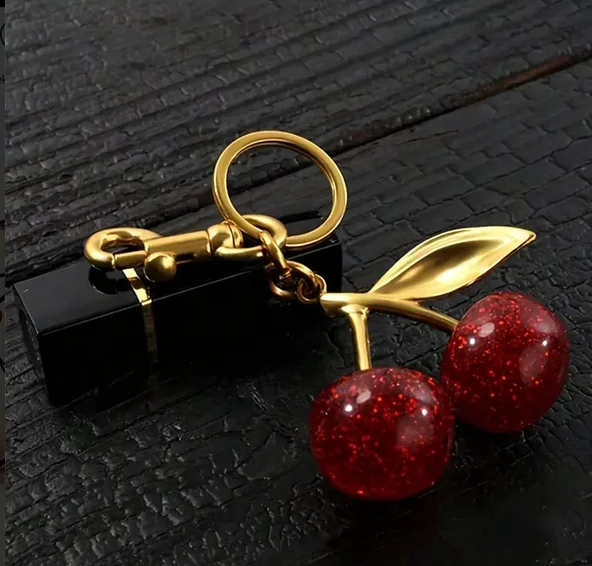 Kırmızı Kiraz Figürlü Çanta Süsü & Anahtarlık | Sevimli ve Parlak Tasarım - Resim 4
