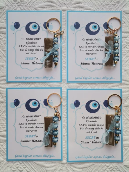 64 Adet Kişiye Özel Hz MUHAMMED S.A.V'in Emridir Yazılı Sünnet Hatırası Anahtarlık & Kına Hediyelik - Resim 4