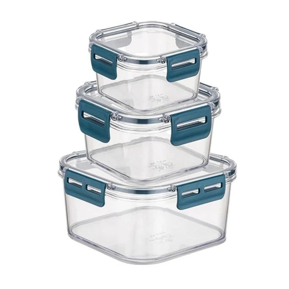 BUFFER® 3'lü Pratik Silikon Contalı Sızdırmaz Kapaklı Sağlam İstiflenebilir Saklama Kapları - 5