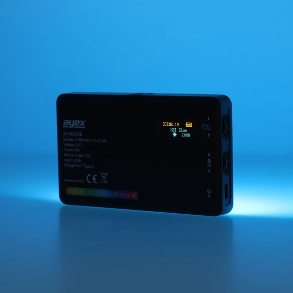 ayex W140 RGB LED Video Işığı 20 Özel Işık Efekti, LCD Ekran, Dahili 3100mAh Batarya - 7