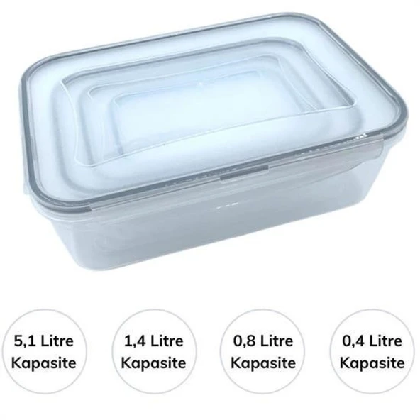 BUFFER® 4lü İç İçe Sızdırmaz Contalı Kilitli Kapaklı Plastik Erzak Saklama Kapları LC315 - 2