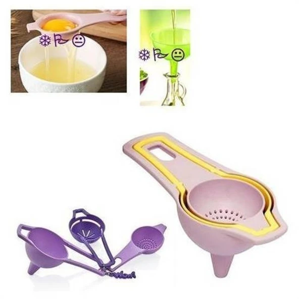 BUFFER® Pratik Yumurta Süzgeci Mini Süzgeç Huni Seti Hepsi Bir Arada - 6