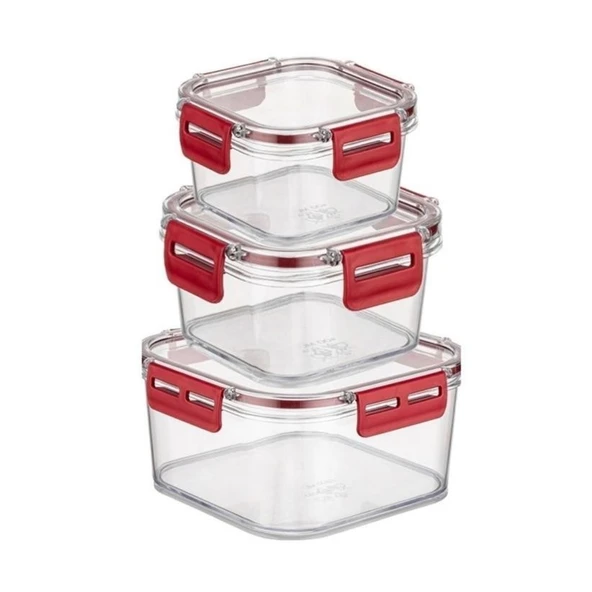 BUFFER® 3'lü Pratik Silikon Contalı Sızdırmaz Kapaklı Sağlam İstiflenebilir Saklama Kapları - 6