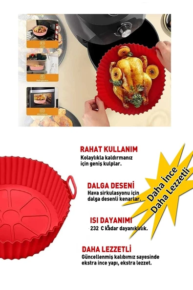 2'li Set Tüm Airfryer'lere Uyumlu Silikon Yanmaz Yapışmaz Pişirme Kabı Yıkanabilir - 2