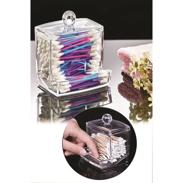 BUFFER® Şeffaf Kapaklı Kulak Temizleme Çubuğu Organizatörü Saklama Kutusu - 6