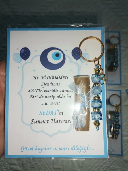 64 Adet Kişiye Özel Hz MUHAMMED S.A.V'in Emridir Yazılı Sünnet Hatırası Anahtarlık & Kına Hediyelik - Resim 7
