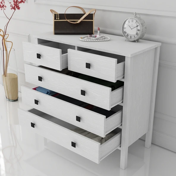 Hunerika Ancona 5 çekmeceli şifonyer-Wood Beyaz-Minifiks Bağlantılı - 4