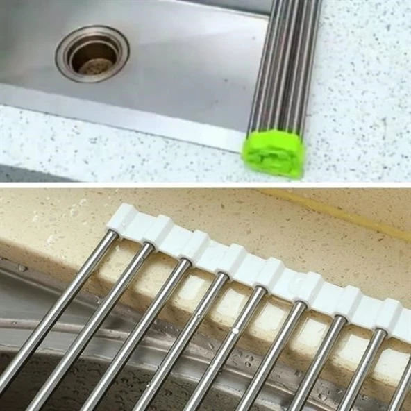 BUFFER® Evye Üstü Katlanır Nihale Paslanmaz Çelik Pratik Sebze Meyve Bulaşık Kurutma Süzgeci - 4