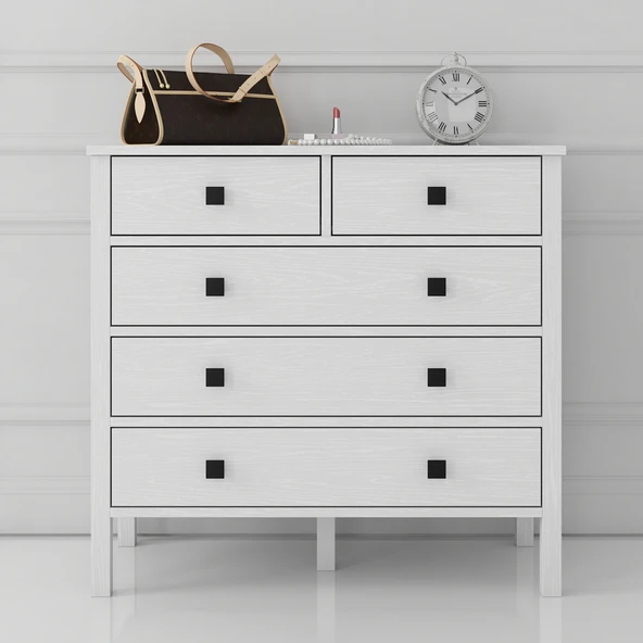 Hunerika Ancona 5 çekmeceli şifonyer-Wood Beyaz-Minifiks Bağlantılı - 2