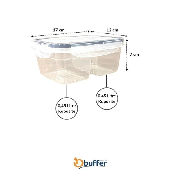 BUFFER® 2 Bölmeli 0,45+0,45 Litre Kilitli Kapaklı Erzak Saklama Kabı LC-524 - 6