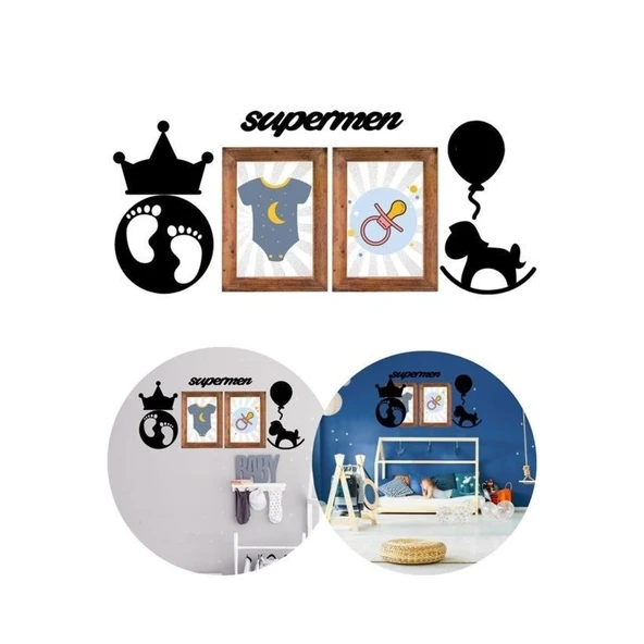 BUFFER® DECO103 Supermen Dekoratif Duvar Süsü Tablo Aksesuar Ahşap Tasarım Hediye Pano Sticker Seti - 3
