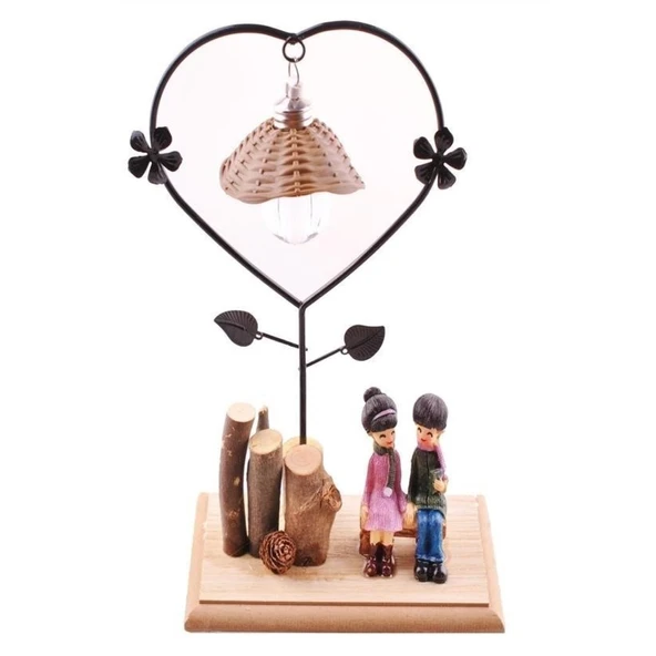 BUFFER® Bankta Oturan Romantik Çift Temalı Büyük Boy Masa Lambası Biblo