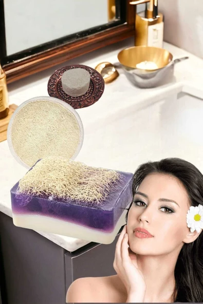 3'lü Yüz Temizleme Leke Akne Ölü Deri Peeling Ruşur Taşı Masaj Etkili Keçi Sütü Lavanta Sabun - 2