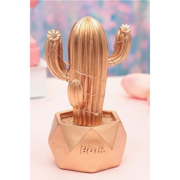 BUFFER® Led Işıklı Sevimli Kaktüs Dekoratif Masa Lambası Mini Biblo Gece Lambası-GOLD - 7