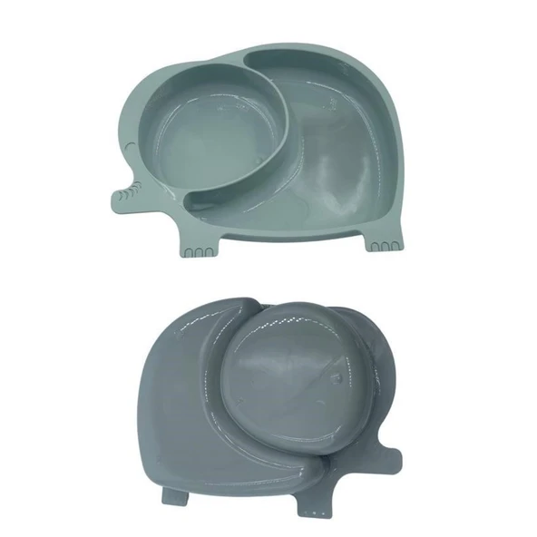 BUFFER® Bebek ve Çocuk için Sevimli Fil Model Desenli Yemek Bebek Mama Kabı Bölmeli Tabak - 6