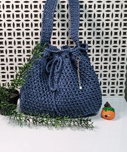 El Yapımı Kağıt İp Büzgülü Çanta - 2