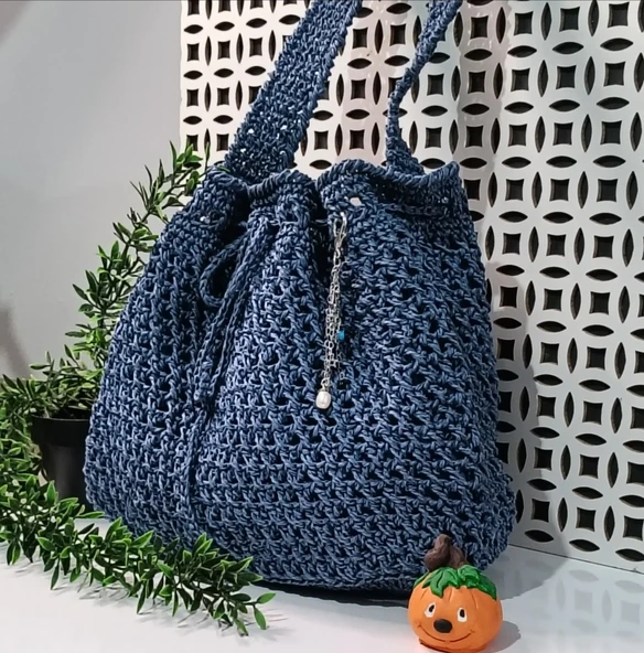 El Yapımı Kağıt İp Büzgülü Çanta