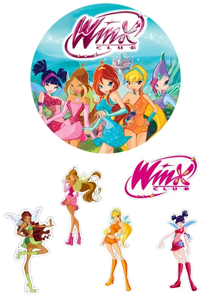 Yenilebilir Yuvarlak Pasta ve Figür Resim Baskısı Şekerli Kağıt Winks Temalı 31 ürün görseli