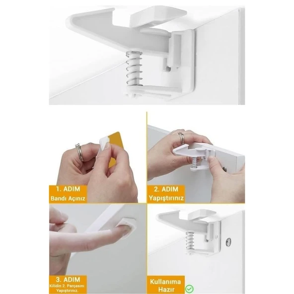 BUFFER® Bebek Çocuk Güvenliği Korumalı Yapışkan Çekmece ve Dolap İçin Tutucu Gizli Güvenlik Kilidi - 7