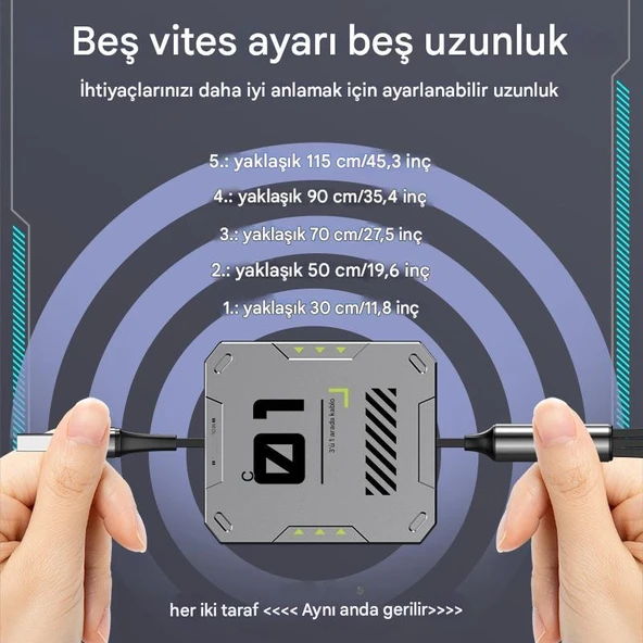 Zuidid - FC151 - 3 ü 1 Arada 100W 3A Hızlı Şarjlı 1.2 Metre Geri Çekilebilir Çoklu Şarj Kablosu - 5