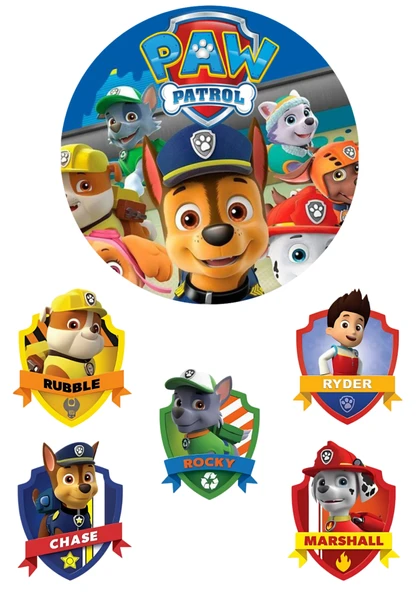 Yenilebilir Yuvarlak Pasta ve Figür Resim Baskısı Şekerli Kağıt Paw Patrol Temalı 18 ürün görseli 1