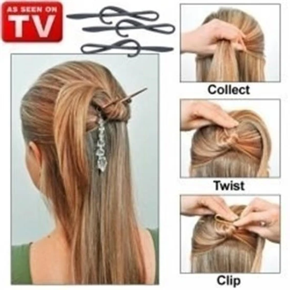 BUFFER® Kolay Saç Toplama Örgü Yapma Tokası Saç Şekillendirme Seti - 3