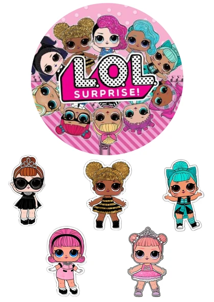 Yenilebilir Yuvarlak Pasta ve Figür Resim Baskısı Şekerli Kağıt Lol Bebek Temalı 10 ürün görseli