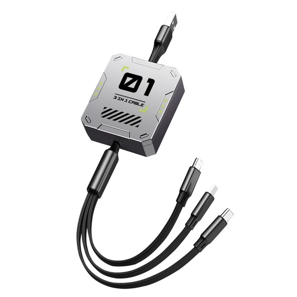 Zuidid - FC151 - 3 ü 1 Arada 100W 3A Hızlı Şarjlı 1.2 Metre Geri Çekilebilir Çoklu Şarj Kablosu
