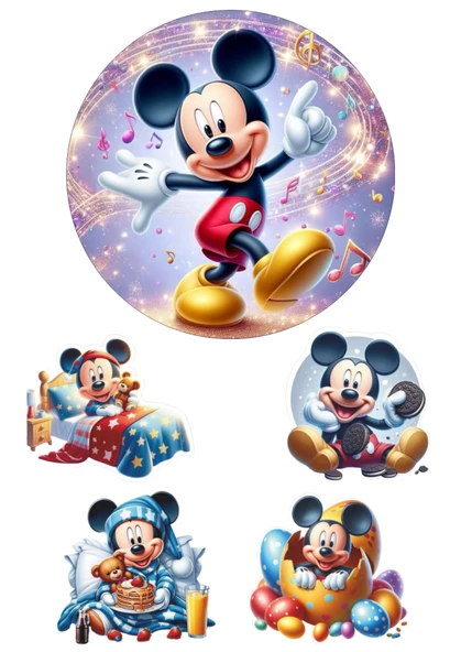 Yenilebilir Yuvarlak Pasta ve Figür Resim Baskısı Şekerli Kağıt Mickey Mouse Temalı 11 ürün görseli