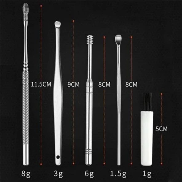 BUFFER® 6 Parça Paslanmaz Çelik Kulak Balmumu Toplayıcı Çıkarıcı Temizleyici Bakımı Çubuk Seti - 3