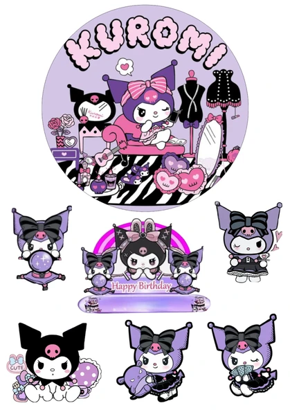 Yenilebilir Yuvarlak Pasta ve Figür Resim Baskısı Şekerli Kağıt Kuromi Temalı 03 ürün görseli