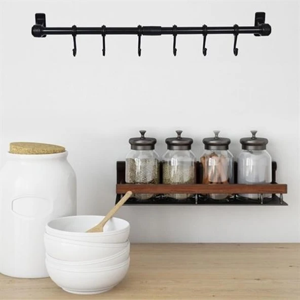 BUFFER® Duvara Monte Edilen 6 Kancalı Dekor Kaşıklık ve Kupa Askısı - 4