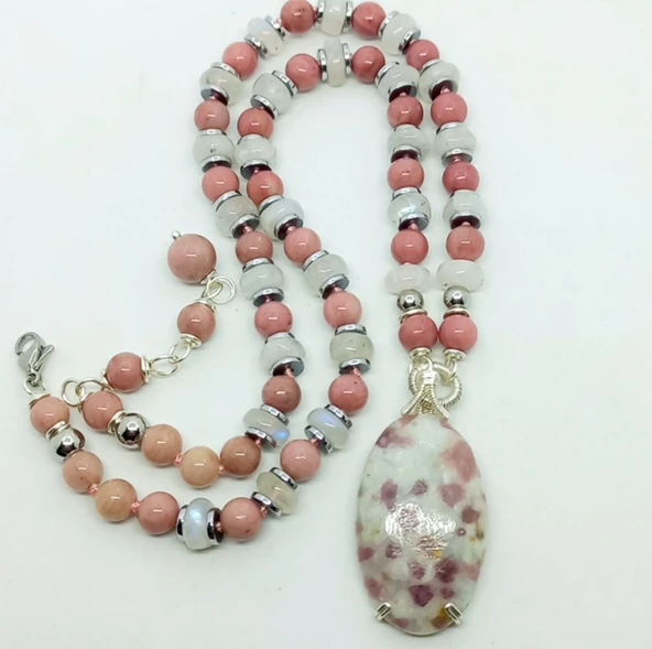 2434 Rubellite Rodonit Aytaşı el yapımı kolye - 1
