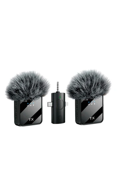 Torima F11-2 Type-C + Lightning + Aux 2li 3in1 Kablosuz Yaka Mikrofonu - Resim 4