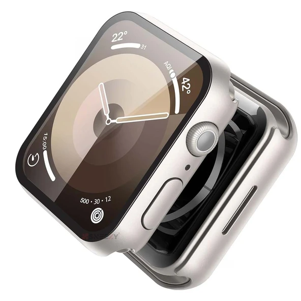 Apple Watch 45MM 7-8-9 SE Seri Uyumlu Starlight 360 Derece Koruma ve Temperli Cam Ekran Koruyucu  Starlight - Resim 2