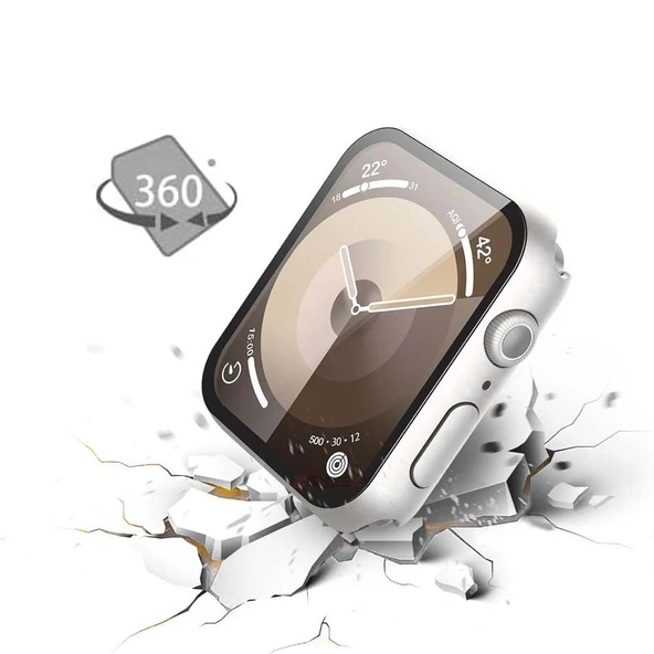 Apple Watch 45MM 7-8-9 SE Seri Uyumlu Starlight 360 Derece Koruma ve Temperli Cam Ekran Koruyucu  Gümüş - Resim 3