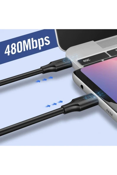 UGREEN USB-C 60W 3A QC PD HIZLI ŞARJ KABLOSU, 2 M  SİYAH - 10306 - 3